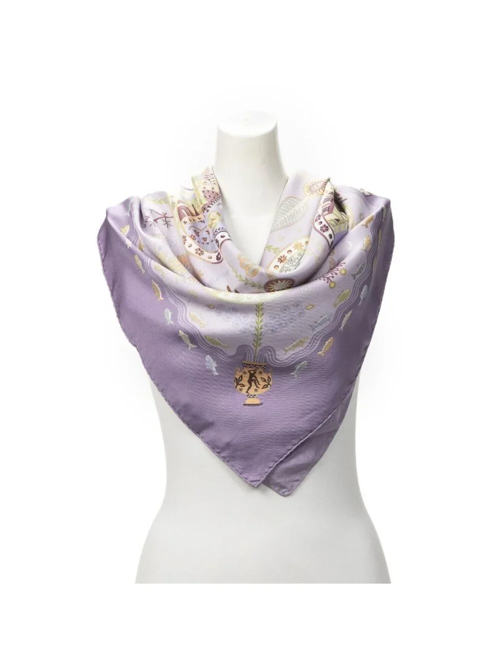 Hermes Scarf Lilac Green Yellow Silk